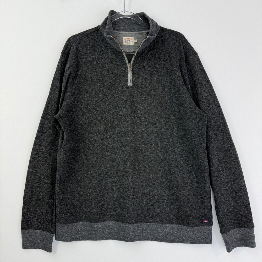 Faherty Dual Knit 1/4 Zip Pullover Mens XL Charcoal Grey Heathered Mock Neck